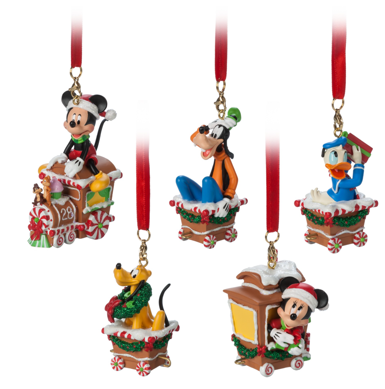 Disney Parks Mickey Mouse and Friends Train Christmas Ornament Set New with Box
