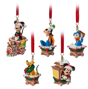 Disney Parks Mickey Mouse and Friends Train Christmas Ornament Set New with Box