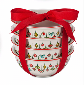 Disney Retro Mickey Minnie Donald Goofy Christmas Holiday Bowl Set of 4 New