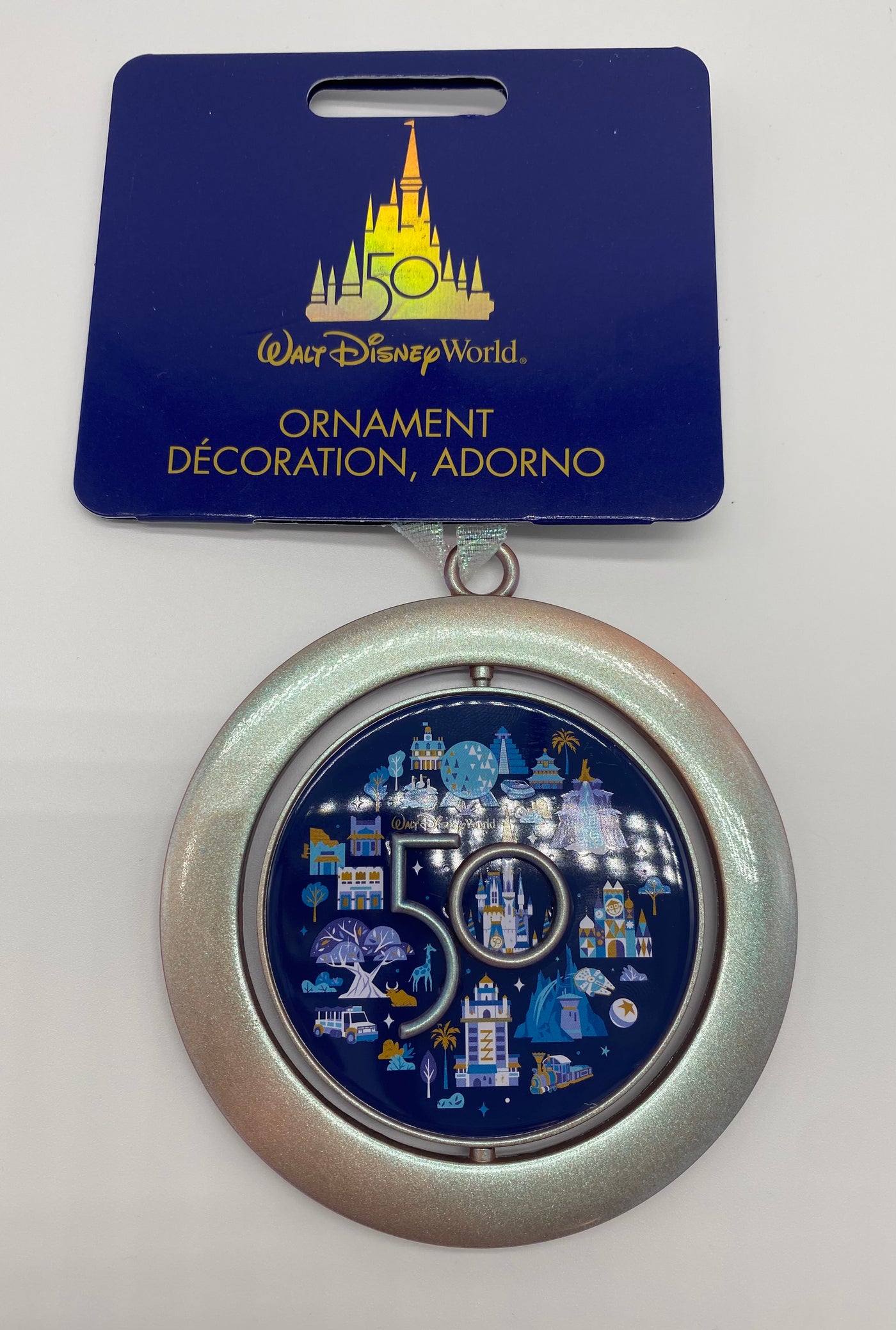 Disney Parks WDW 50th Celebration Mickey Spinner Metal Christmas Ornament New