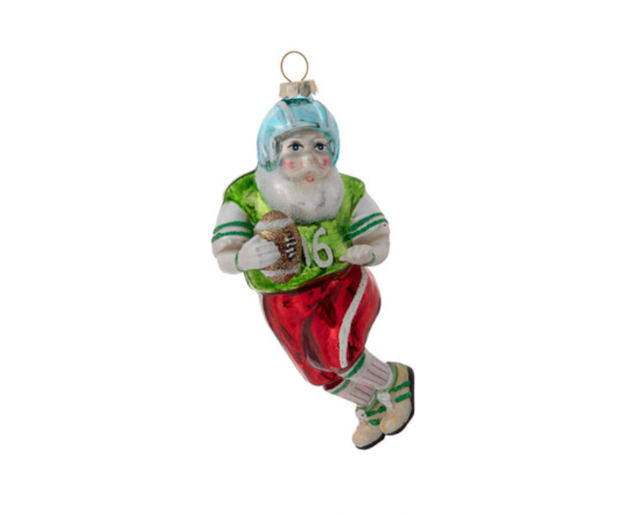 Robert Stanley Santa Football Player Glass Christmas Ornament New with Tag