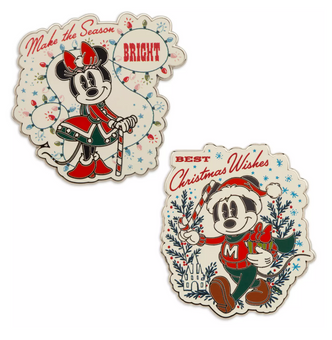 Disney Mickey and Minnie Make the Season Bright Holiday Pin Set New with Card
