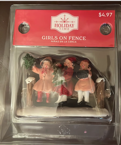 Holiday Time Girls On Fence Christmas Figurine New With Box
