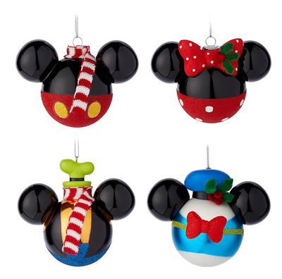 Disney Parks Mickey and Friends Scarf Glitter Holiday Christmas Ornament Set Box