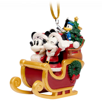 Disney Parks Turn of the Century Holiday Mickey Minnie Santa Sleigh Ornament New