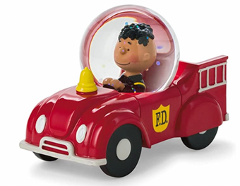 Hallmark Peanuts Franklin Fire Truck Mini Water Globe New
