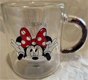 Disney Parks Minnie Mouse All About The Bow Glass Mug with Glitter New With Tag