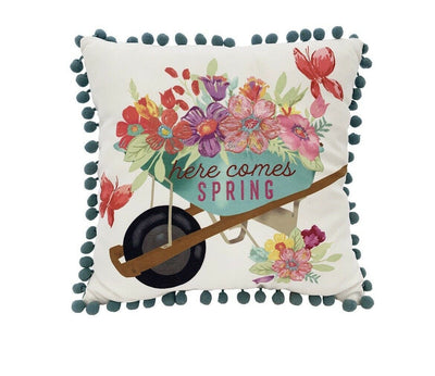 The Pioneer Woman Decorative Wheelbarrow Pillow Here Comes Spring New with Tag