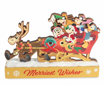Disney Santa Mickey Mouse and Friends Merriest Wishes Christmas Wood Figure New