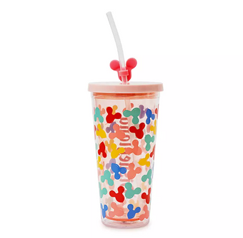 Disney Disneyland Mickey and Minnie Balloons Travel Tumbler with Straw New