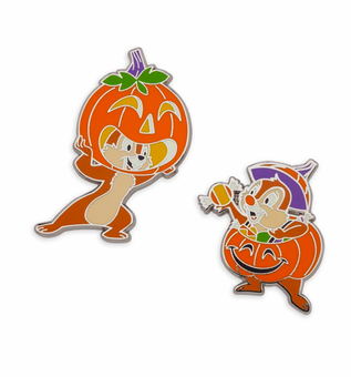 Disney Halloween 2021 Chip 'n Dale Pumpkin Pin Set New with Card