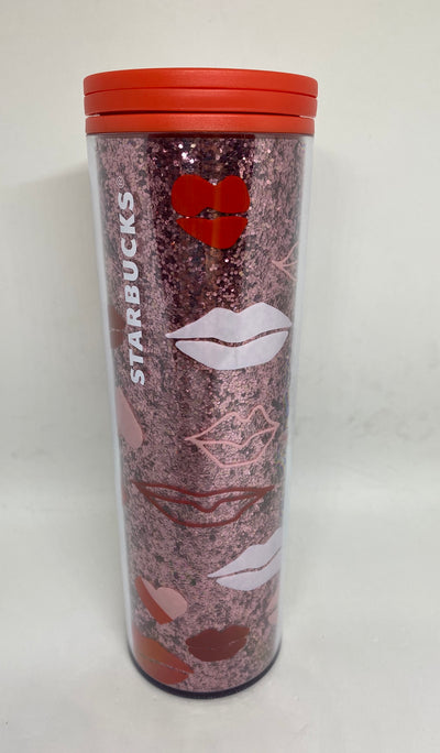 Starbucks Valentine 2021 Lips and Hearts Glitter Travel Tumbler New
