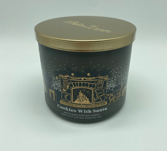 White Barn Bath and Body Works Cookie with Santa 3 Wick Scented Candle New w Lid