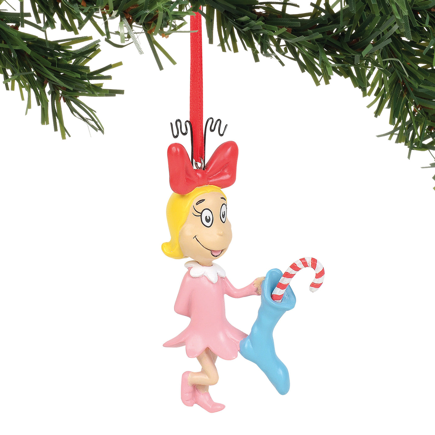 Dr. Seuss Grinch Cindy Lou-Who with Stocking Christmas Ornament New with Box