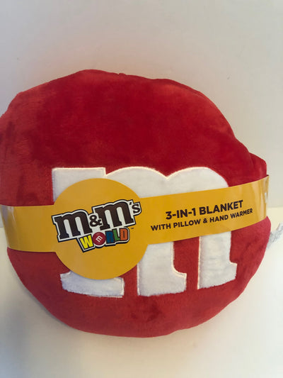 M&M's World Red Character 3 in 1 Blanket with Pillow and Hand Warmer New w Tag