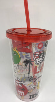 M&M's World Welcome to Fabulous Las Vegas Characters Large Tumbler w Straw New
