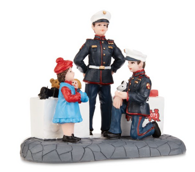 Holiday Time Toys for Tots Marines and Girl Figurine Christmas Village New