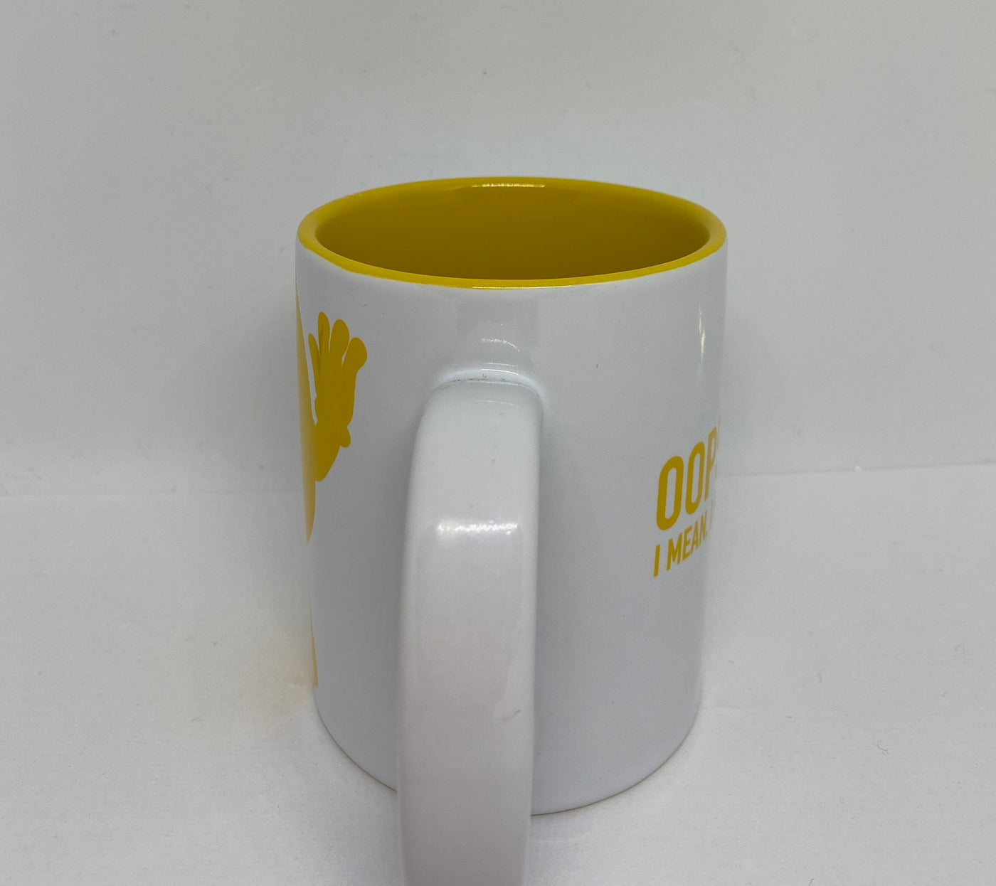 M&M's World Yellow Silhouette Oops I Mean I Meant to do That Coffee Mug New