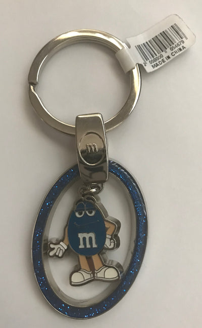 M&M's World Blue Glitter Heart Center Charm Metal Keychain New with Tag