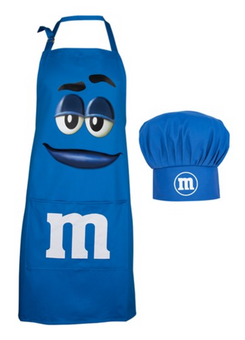 M&M's World Blue Character Apron and Chef Hat Set for Adult New with Tag
