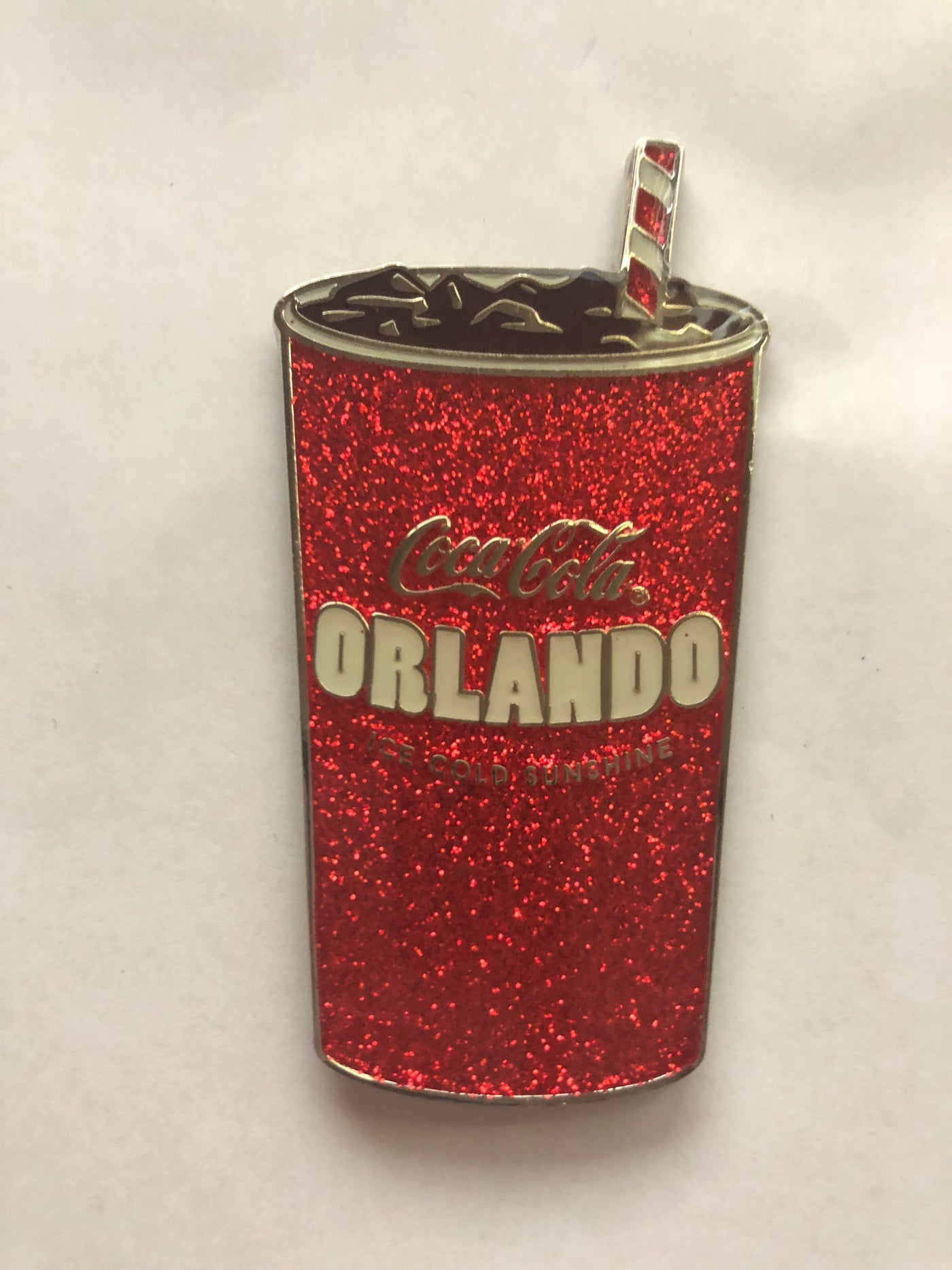 Authentic Coca-Cola Coke Orlando Fountain Drink Red Glitter Metal Magnet New