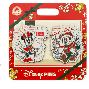 Disney Mickey and Minnie Make the Season Bright Holiday Pin Set New with Card