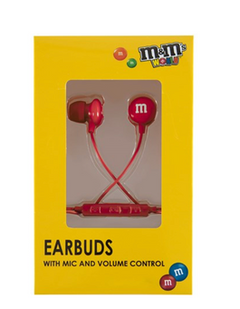 M&M's World Red Wired Ear Buds with Microphone New with Box
