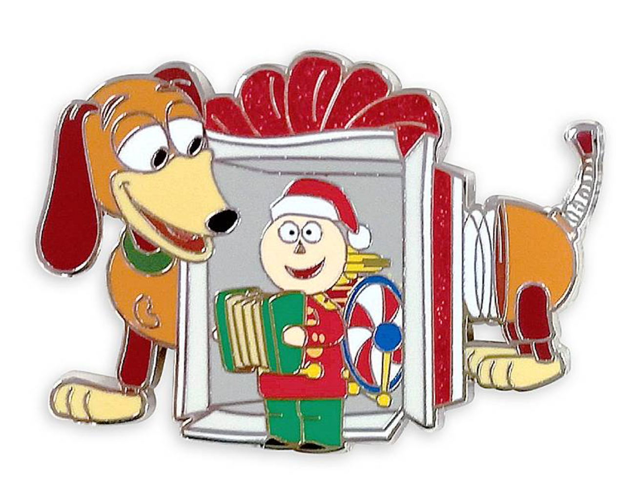 Disney Parks Toy Story Slinky Dog and Tinny Christmas Holiday Pin New with Card