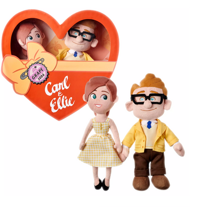 Disney UP Carl & Ellie Valentine's Day Plush Set with Heart Shaped Box New
