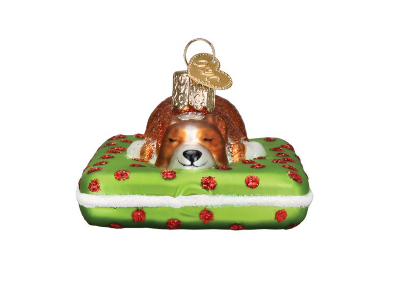 Old World Christmas Sleepy Corgi Dog Blown Glass Christmas Ornament New with Box