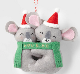 Fabric Koala Bears 'You & Me' Christmas Tree Ornament Wondershop New With Tag