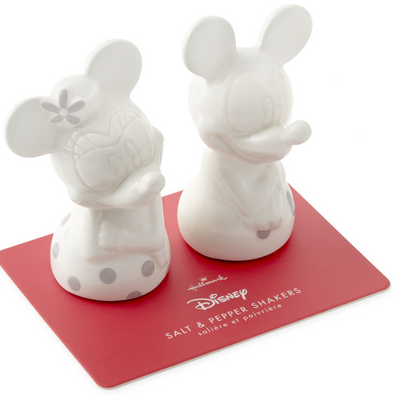 Hallmark Valentine Disney Mickey Minnie White Silver Salt and Pepper Shakers New