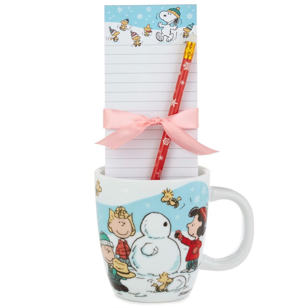 Hallmark Peanuts Holiday Snowman Mug and Stationery Gift Set New