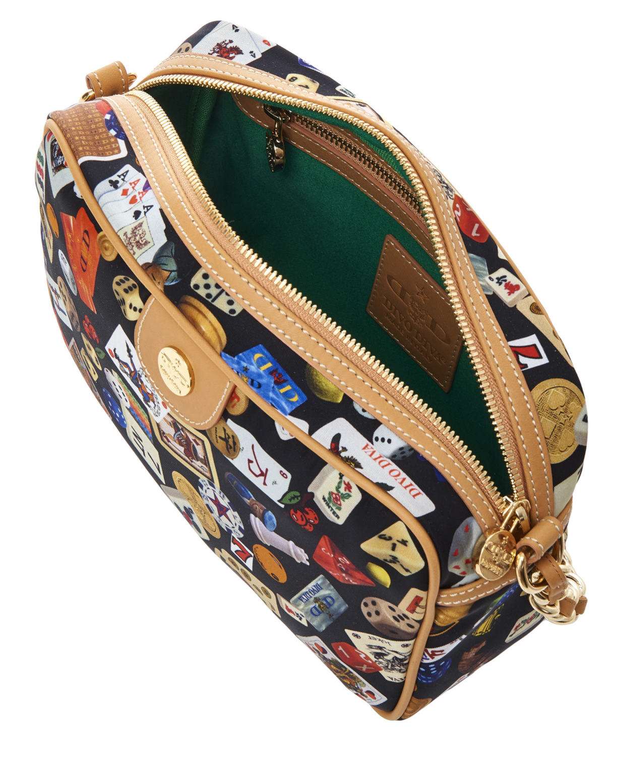 Las Vegas Life is a Game Dark Black Bag Crossbody Made in Italy Divo Diva New
