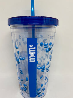M&M's World Blue Big Face Lentils Tumbler with Straw New