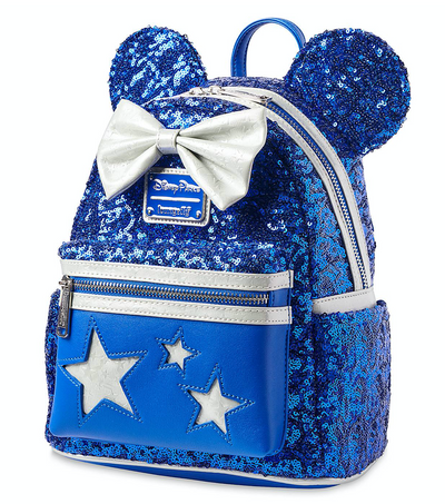 Disney Parks Wishes Come True Blue Minnie Sequined Mini Backpack New with Tag