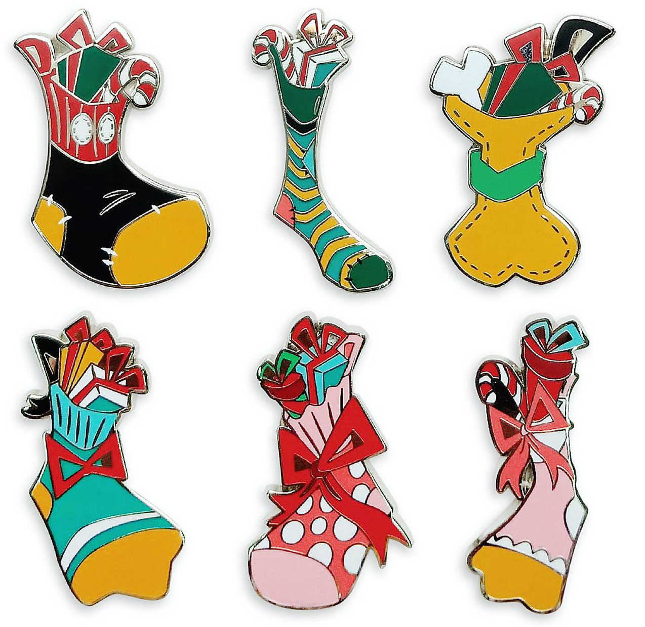 Disney Parks Mickey Mouse and Friends Holiday Stocking Pin Set New with Card