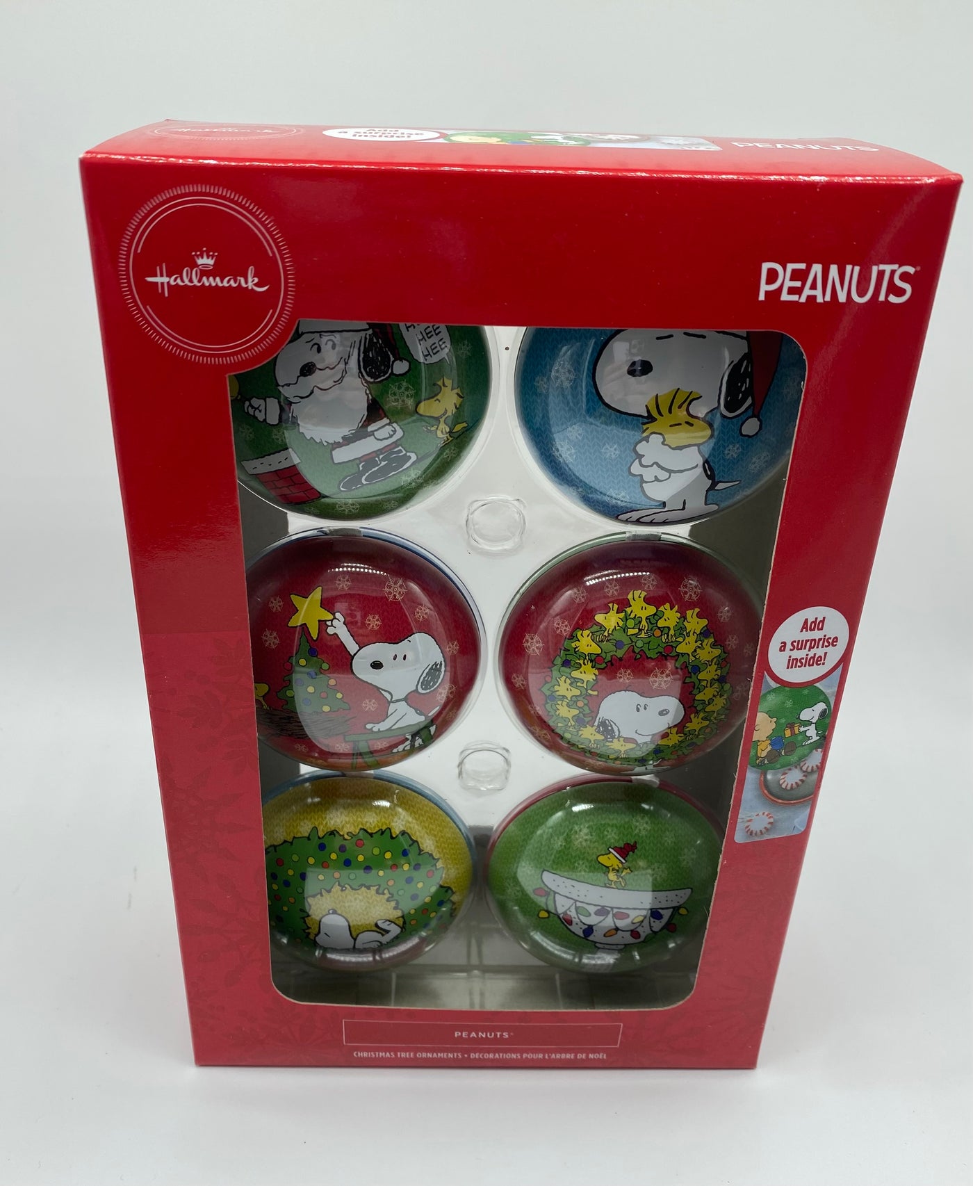 Hallmark Peanuts Snoopy Gang Tin Christmas Ornament Set of 6 New with Box