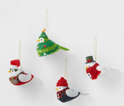 Target Wondershop 4pk Winter Whites Birds Holiday Christmas Ornament New