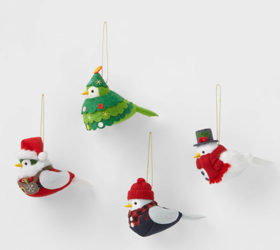 Target Wondershop 4pk Winter Whites Birds Holiday Christmas Ornament New