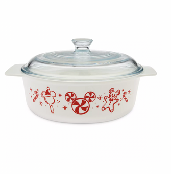Disney Vintage Mickey Christmas Ceramic Casserole Dish with Lid New