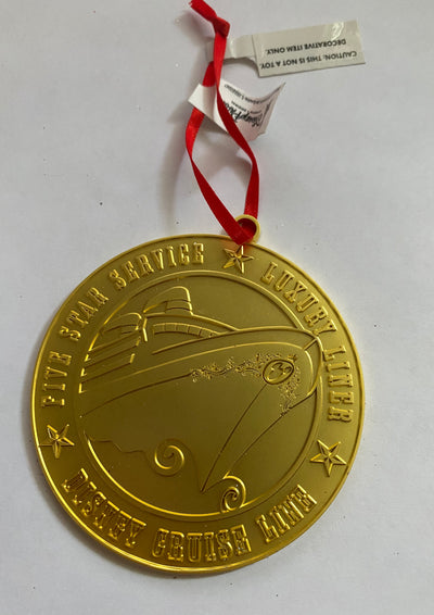 Disney Cruise Line Five Star Service Gold Metal Christmas Ornament New with Tag