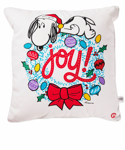 Hallmark Christmas Peanuts Snoopy Joy Wreath Light-Up Throw Pillow New with Tag