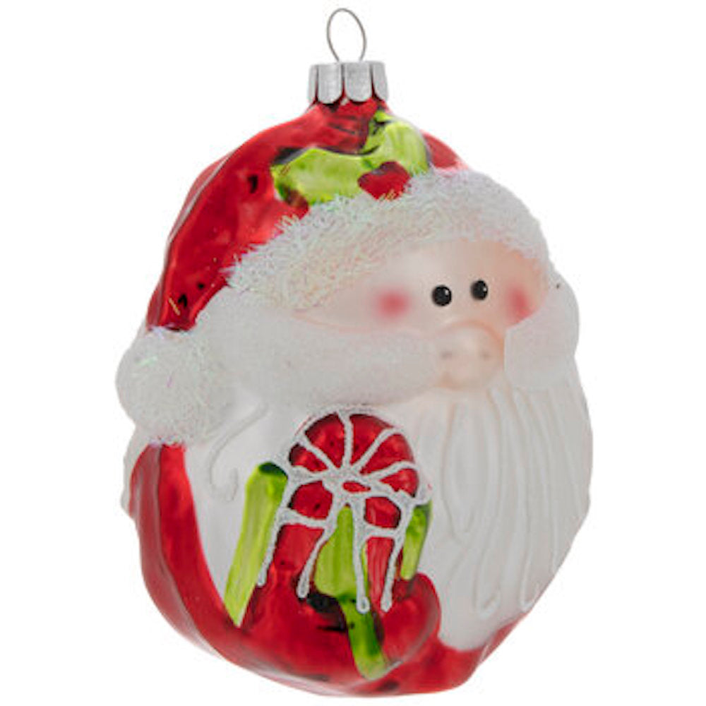 Robert Stanley Roly Poly Santa Claus Glass Christmas Ornament New with Tag