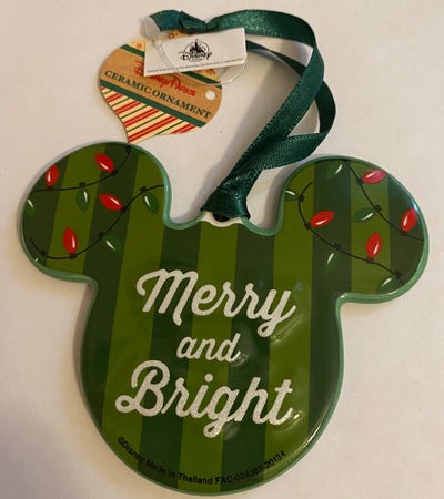 Disney Parks Mickey Merry and Bright Disc Ceramic Christmas Ornament New W Tags