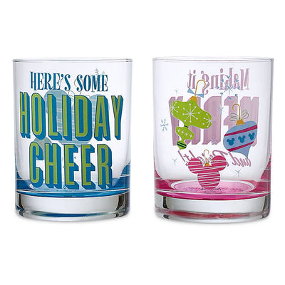 Disney Parks Holiday Cheer Merry and Bright Short Drinking Glasses Set of 2 New