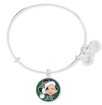 Disney Alex And Ani Silver Bracelet Christmas Mickey Mouse Joy Green New Sealed