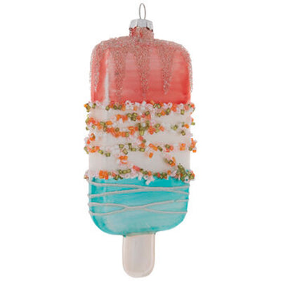 Robert Stanley Pink, White & Blue Ice Cream Bar Glass Christmas Ornament New Tag