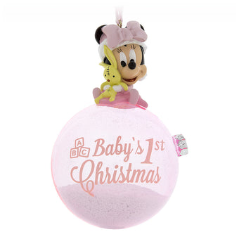 Disney Parks Minnie Baby's First Christmas Glass Ball Ornament New With Tags