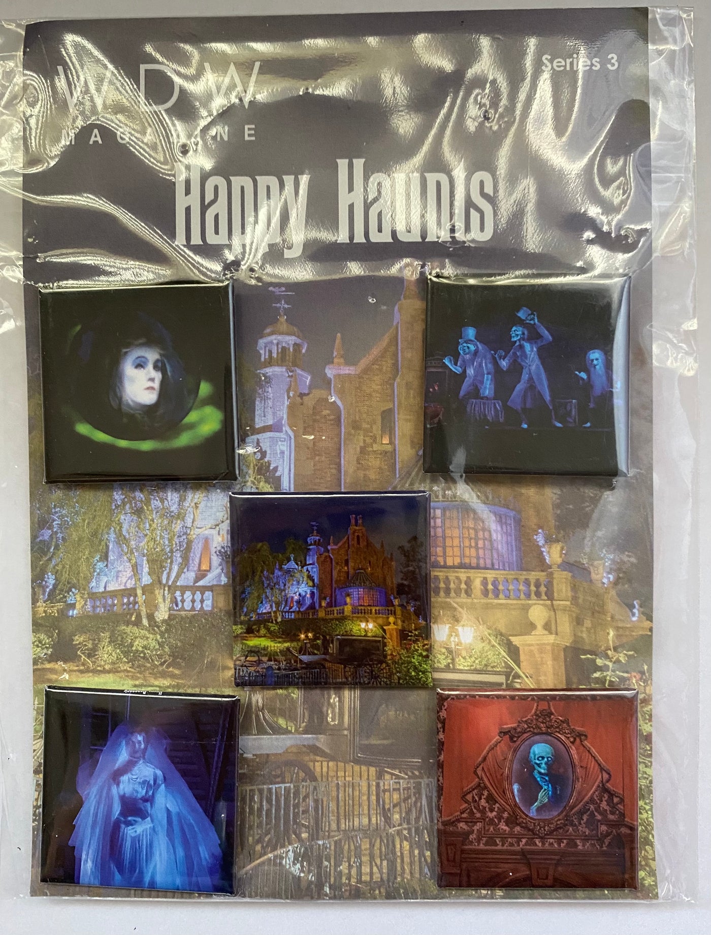 Disney WDW Magazine Happy Haunts 5 Haunted Mansion Buttons New Sealed